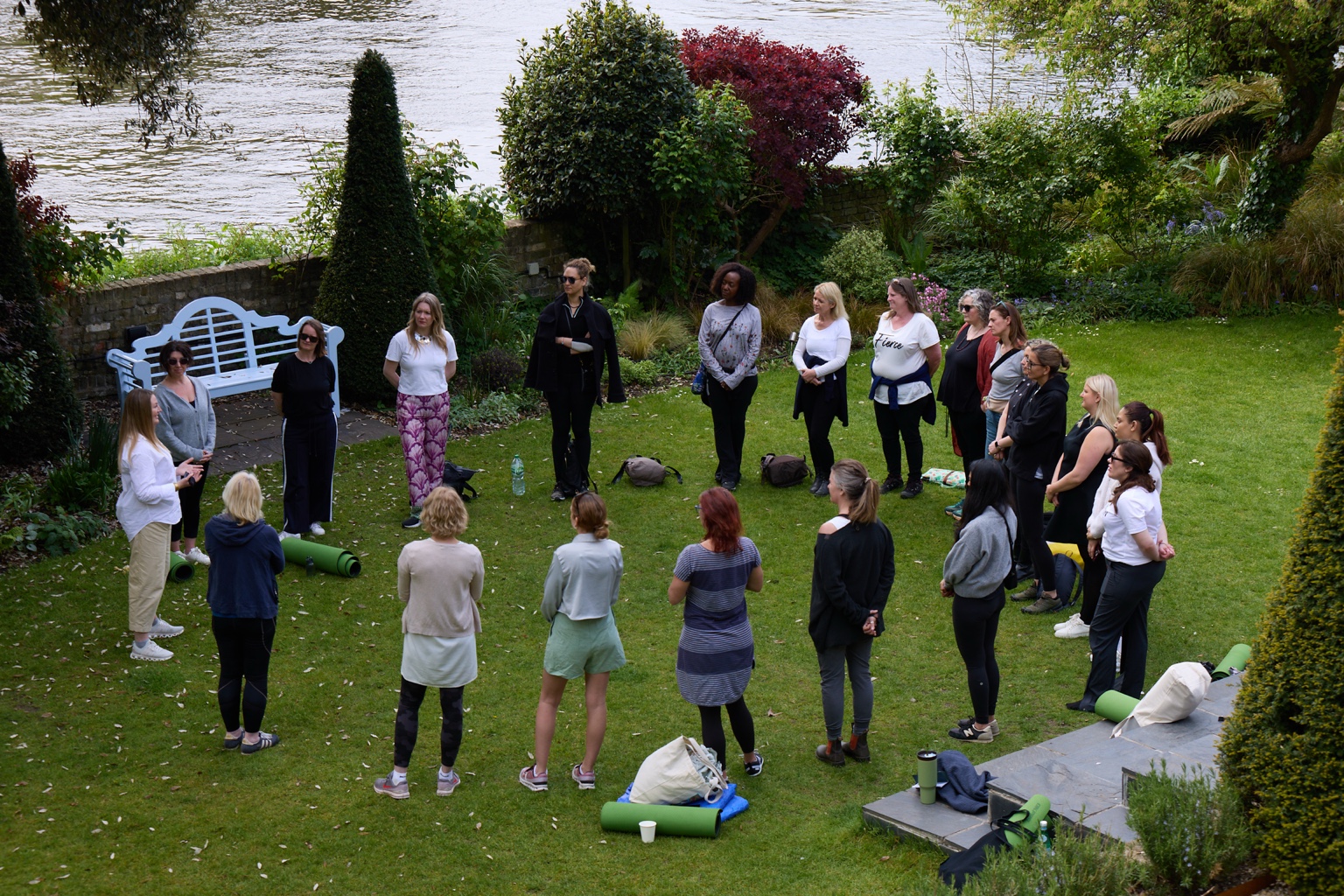 Linda guiding the Wild Woman Retreat group in the riverside gardens at Bingham Riverhouse